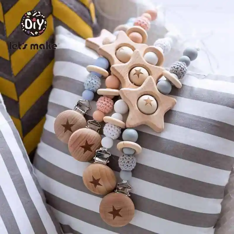 

Let's Make Baby Pacifier 1PC Beech Star Wooden Clip Crochet Beads With Bag BPA Free Nipple Holder Dummy Clip For Child