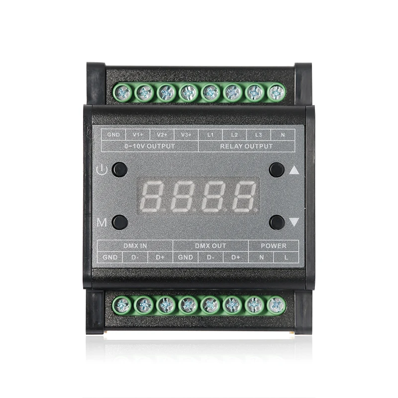DMX303 DMX512 до 0-10 в преобразователь сигнала, 3 CH выход, с цифровым дисплеем трубки, черный корпус, 0-10 в диммер драйвер