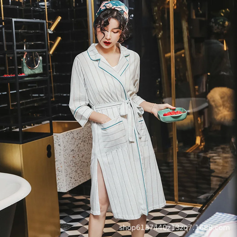 

Cotton material 3pcs 2019 spring new sexy pajamas women's cotton long-sleeved robe suit summer home suit 9704