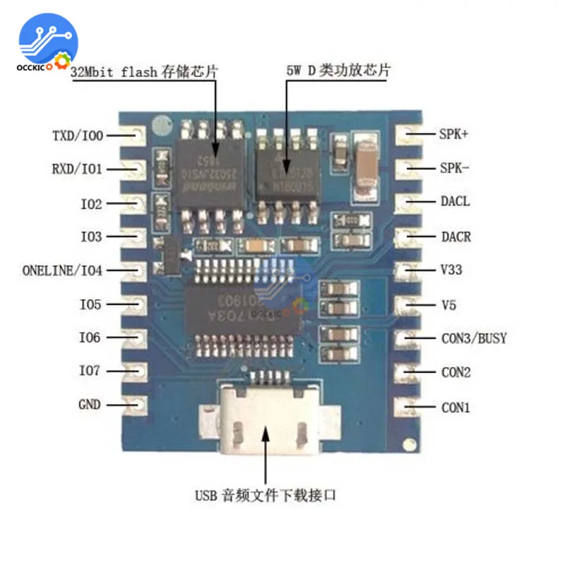 USB MP3 плеер модуль аудио Голосовая плата I/O UART Contorl 4 мегабайт флэш динамик WMA
