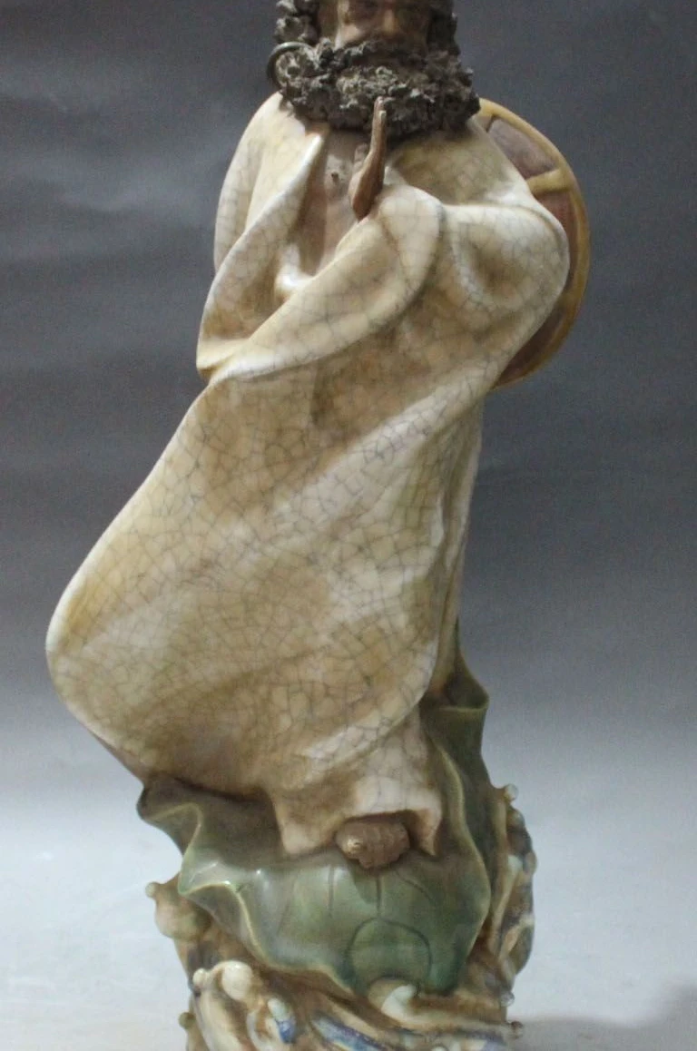 

18" Rare Wucai Porcelain Arhat Damo Bodhidharma Dharma Rohan Buddha Hat Statue