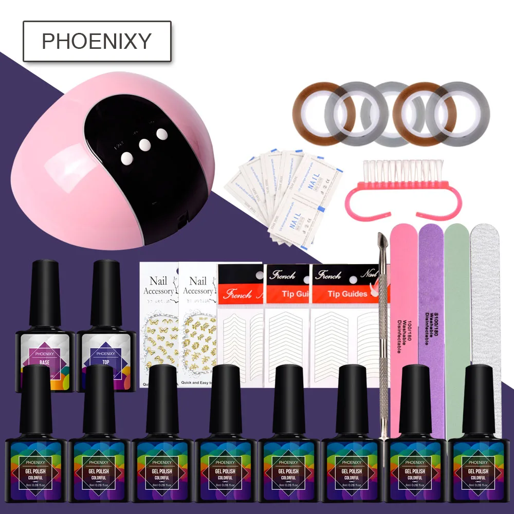 Manicure Nail Set 24W LED Lamp 8Pcs Gel Nail Polish Soak Off Manicure