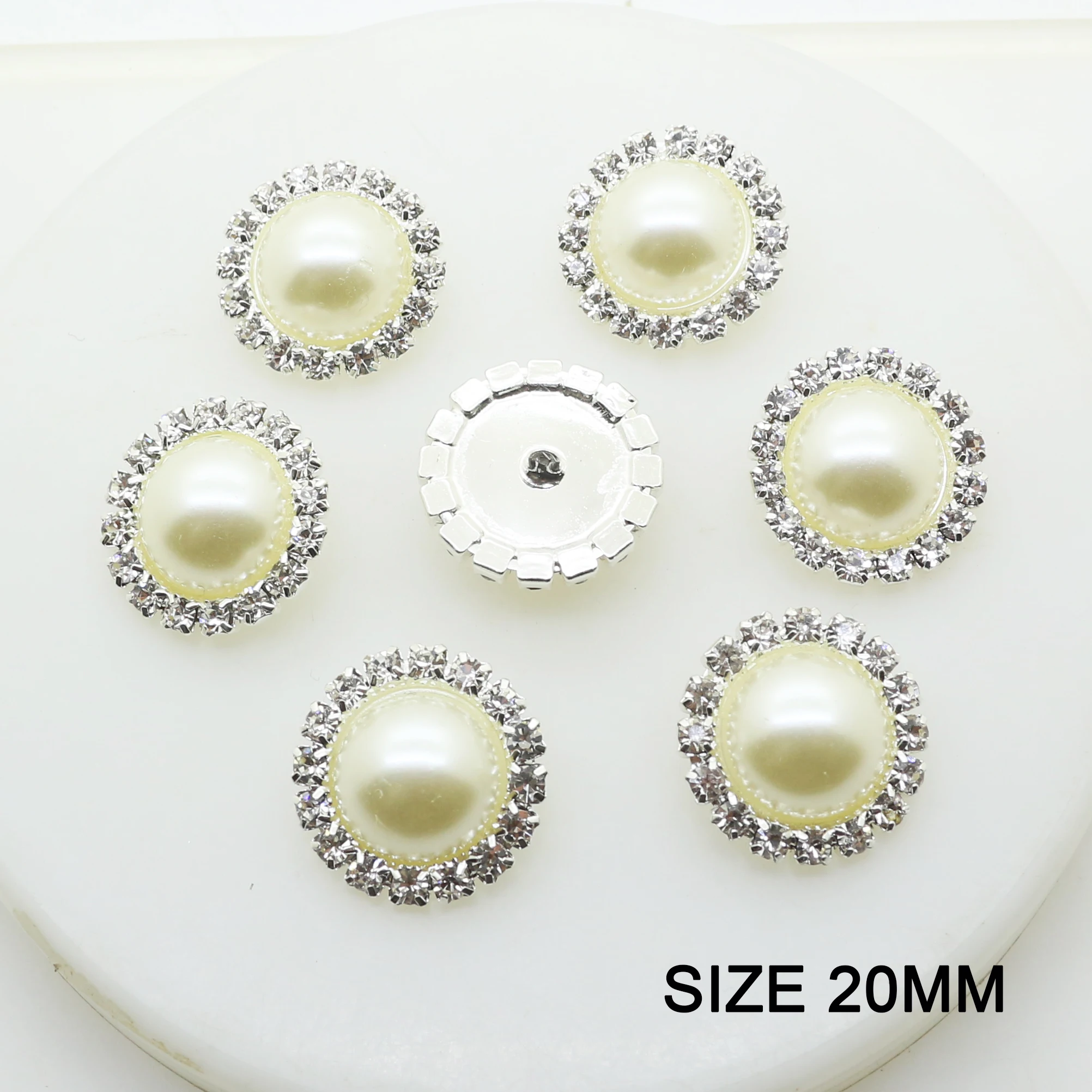 New sales price 10 pcs/bag 20mm Round Rhinestone ivory pearl Craft Decoration Material Wedding clothing Embellishment Buckle | Украшения и