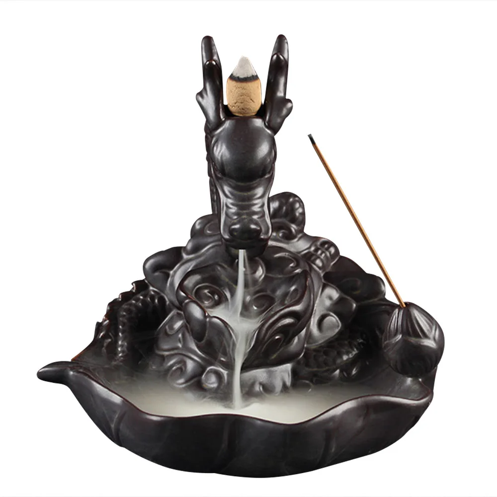 

Ceramic Dragon Incense Burner Smoke Backflow Like Water Streaming Down Art Craft Incense Cone Furnace