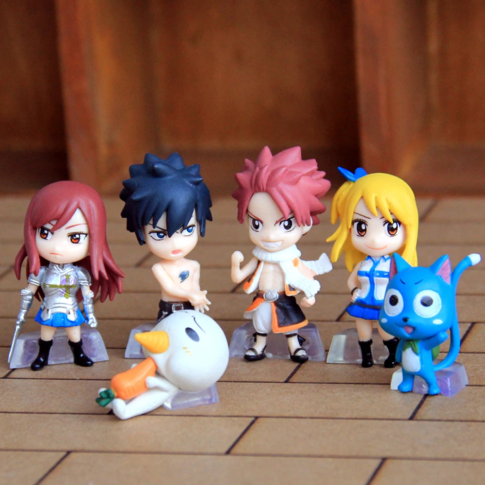 Аниме Fairy Tail ПВХ игрушка 6 шт 2 ''фигурка куклы с Natsu/серый/Lucy/Erza &amp Pue (A. K. A. Нокора)