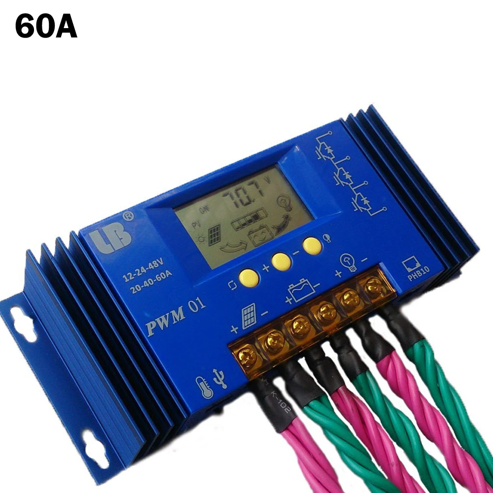 

60A 12V 24V 48V Auto PWM Solar Battery Panel Charge Controller Regulator LCD Display 60A 48V Solar Controller