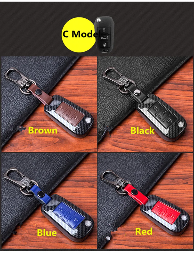 Carbon Fiber Genuine Leather Car Key Case For Peugeot 207 307 308 407 408 For Citroen C3 C4 C4L C5 C6 Protector Cover