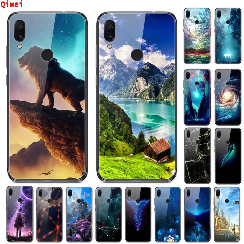 Glass Case For Xiaomi Redmi Note 7 Case Silicone Bumper Hard Tempered Glass Cover Phone Case For Xiaomi Redmi Note 7 Capas Note7