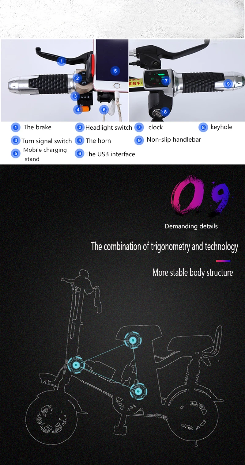 Sale Folding 48V 600W camping electric bicycle lithium battery motorcycle electric moped for men and women small two seats car 8
