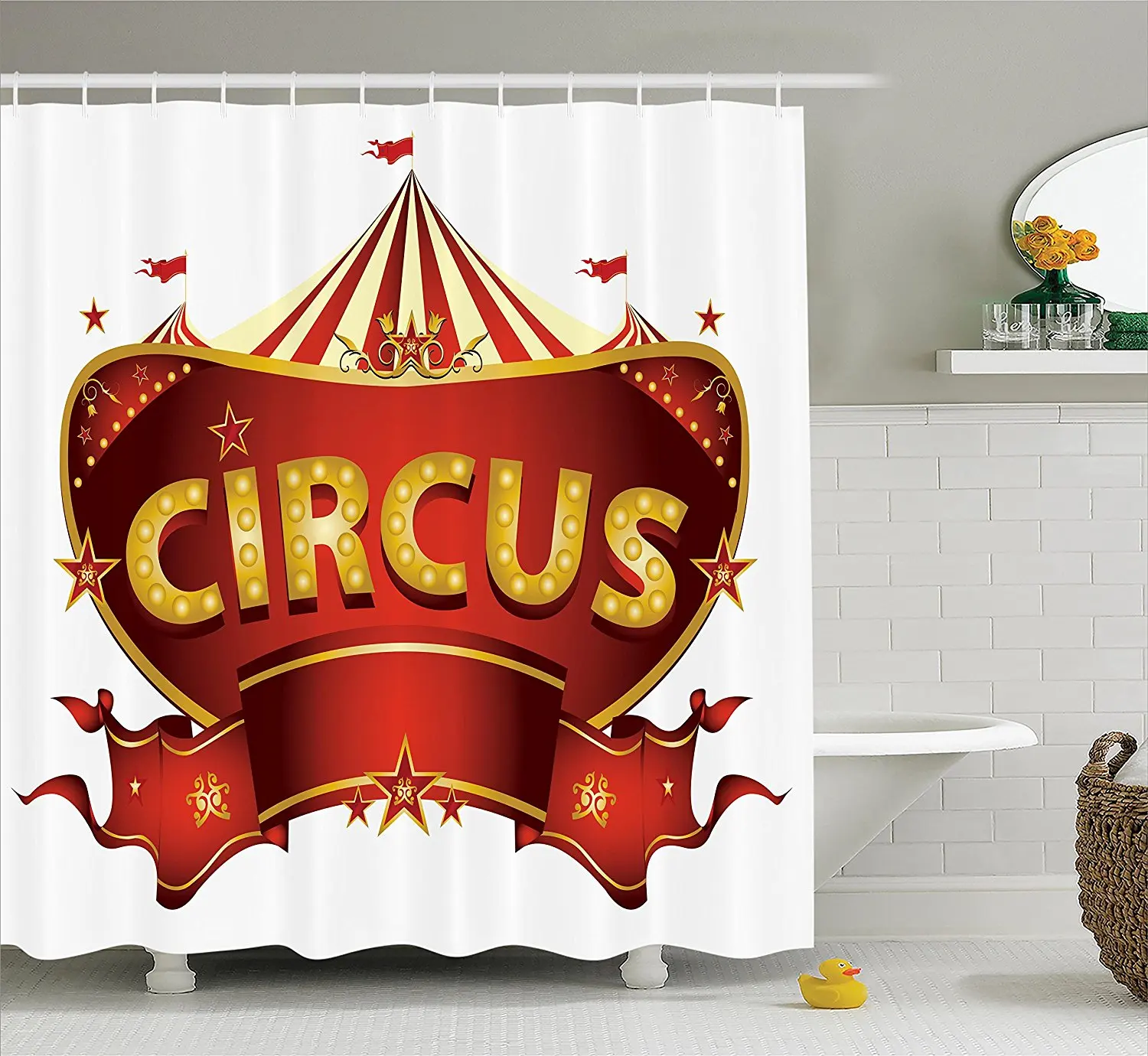 

Circus Decor Shower Curtain Set A Circus Sign Baroque Style Big Top Enjoyment Marquee Nightlife Retro Bathroom Accessories