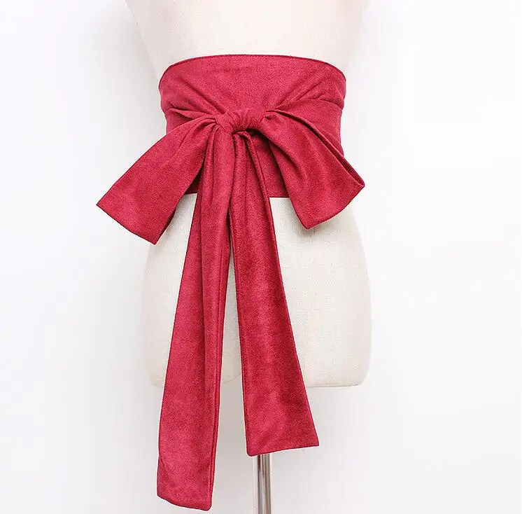 

Women's runway fashion faux suede leather big bow Cummerbunds female Dress Corsets Waistband Belts decoration wide belt R1660