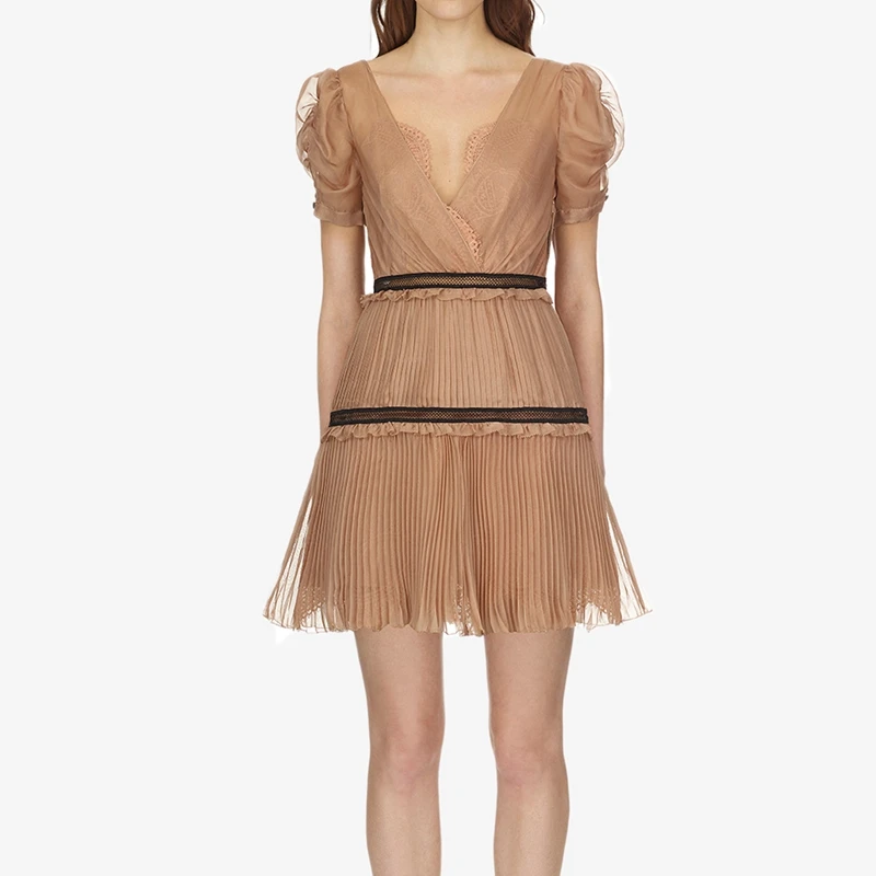 

Self Portrait Backless Dress Designer High Quality Women Short Pleated Dresses