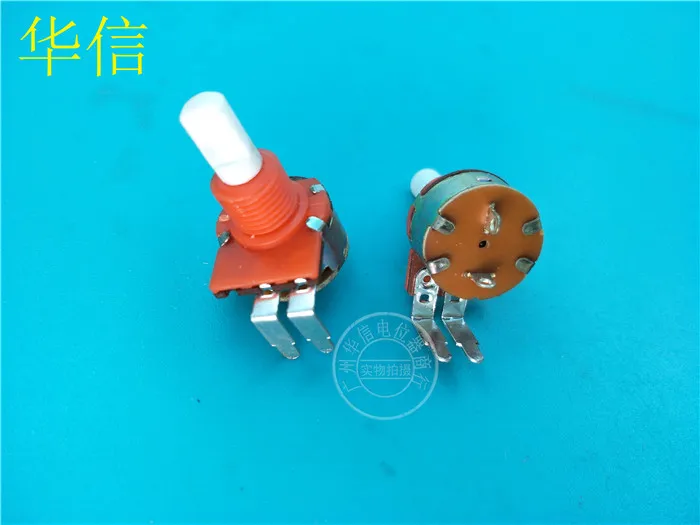 6pcs 149-type single potentiometer B500K with switch / handle length 20MMF / red / Curved legs / mounting hole 10MM