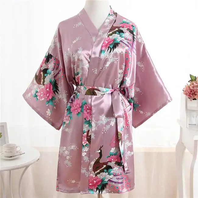 Синий короткий атласный размера плюс Дамская ночная рубашка женское сексуальное кимоно банное платье подружки невесты свадебное платье повседневное Ночное платье - Цвет: Dark Pink Robe