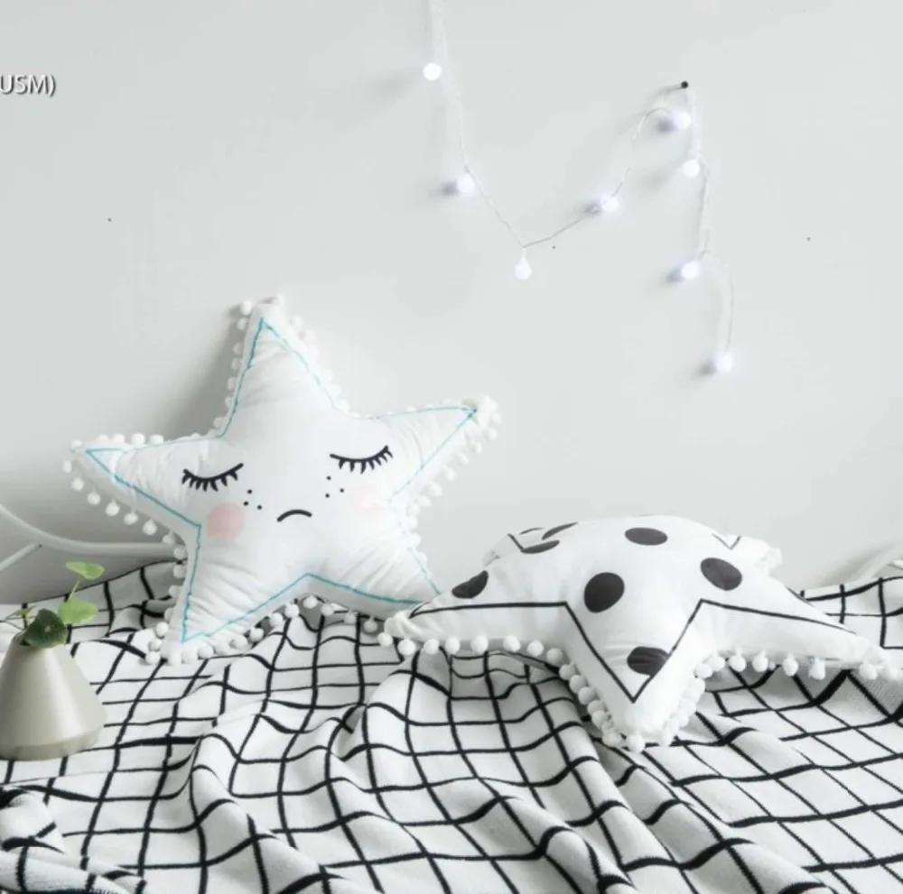 Модная черно-белая подушка в форме звезды для девочек, детская хлопковая подушка, украшение детской комнаты, детское постельное белье, декоративный подарок для малышей