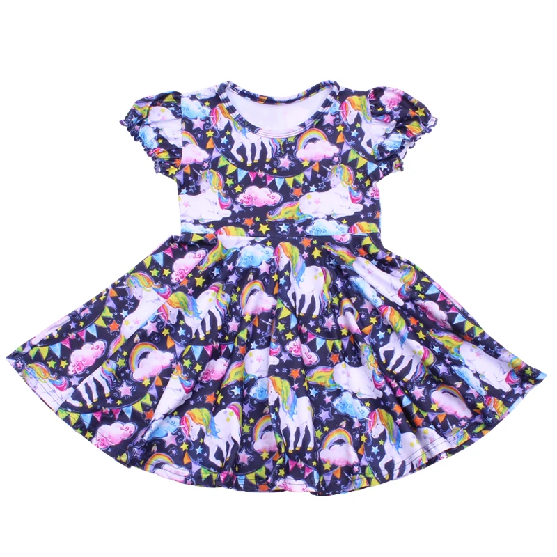 

Boutique Girls Summer/fall Garments Short Sleeve Children Unicorn Twril Dress Nice Party Twirl Dress Frocks 2019 Wholesales