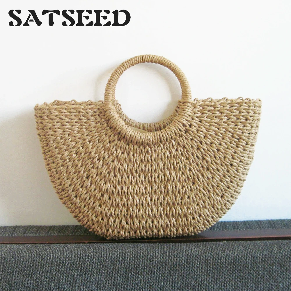 

Ins Popular Summer New Straw Bag Round Bucket Simple Solid Ring Woven Bag Handbag Leisure Resort Complex Antique Beach Bag