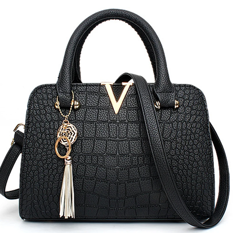 

Ladies OL Office Totes Fashion Diamond Lattice PU Shoulder Bag Portable Large Capacity V Word Handbags Women Handle Bag Tassel
