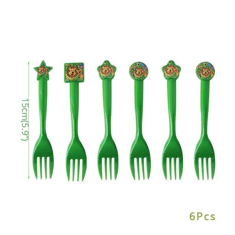 Jungle Party Animal Foil Balloons Zoo Animal Jungle Theme Birthday Party Decoration Kids Birthday Balloons Safari Party Decor - Цвет: 6pcs Plastic Forks