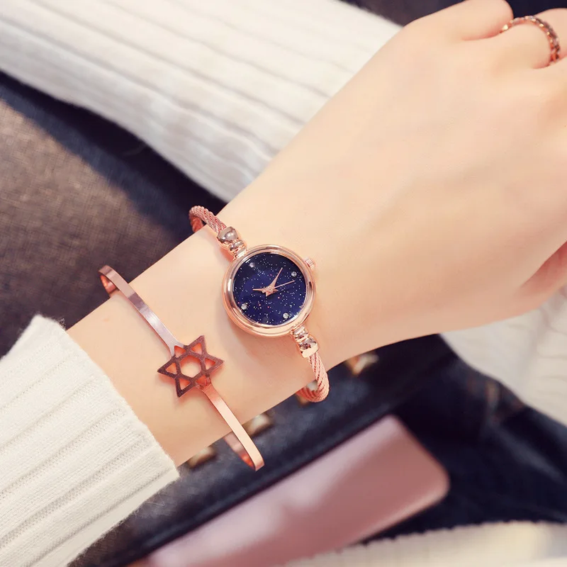 

Luxury Women Bracelet Watches Fashion Rose Gold Blue Starry Sky Bangle Watches for Women Small Dial Dress Clock Relogio Feminino