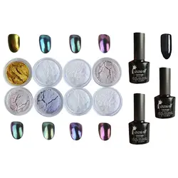 Новый Женская Мода 1 компл. 8 цветов Дизайн ногтей сверкающих зеркальный блеск Косметическая пудра Chrome Пигмент черный UV гель Top Основа для