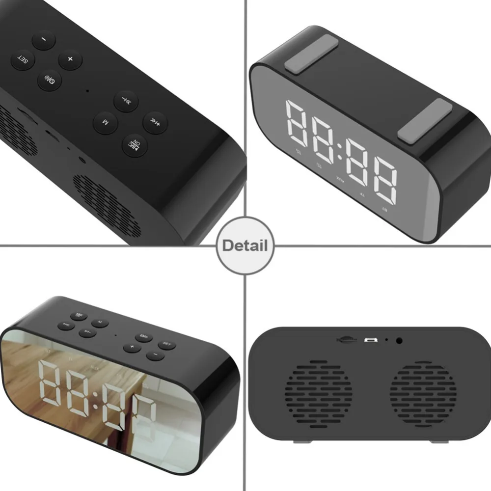 Bluetooth 5,0 Портативный беспроводной Bluetooth светодиодный зеркальный будильник с поддержкой Aux/TF/USB музыкальный плеер цифровые часы для спальни
