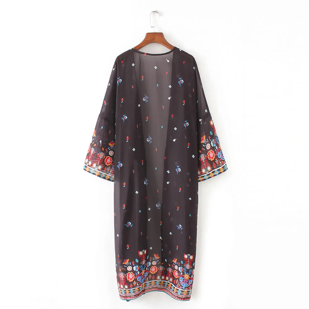 Women Summer Style Full Sleeve Floral Printed Long Kimono Cardigan Blusas Outerwear Casual Loose Sunscreen Blouse Shirt