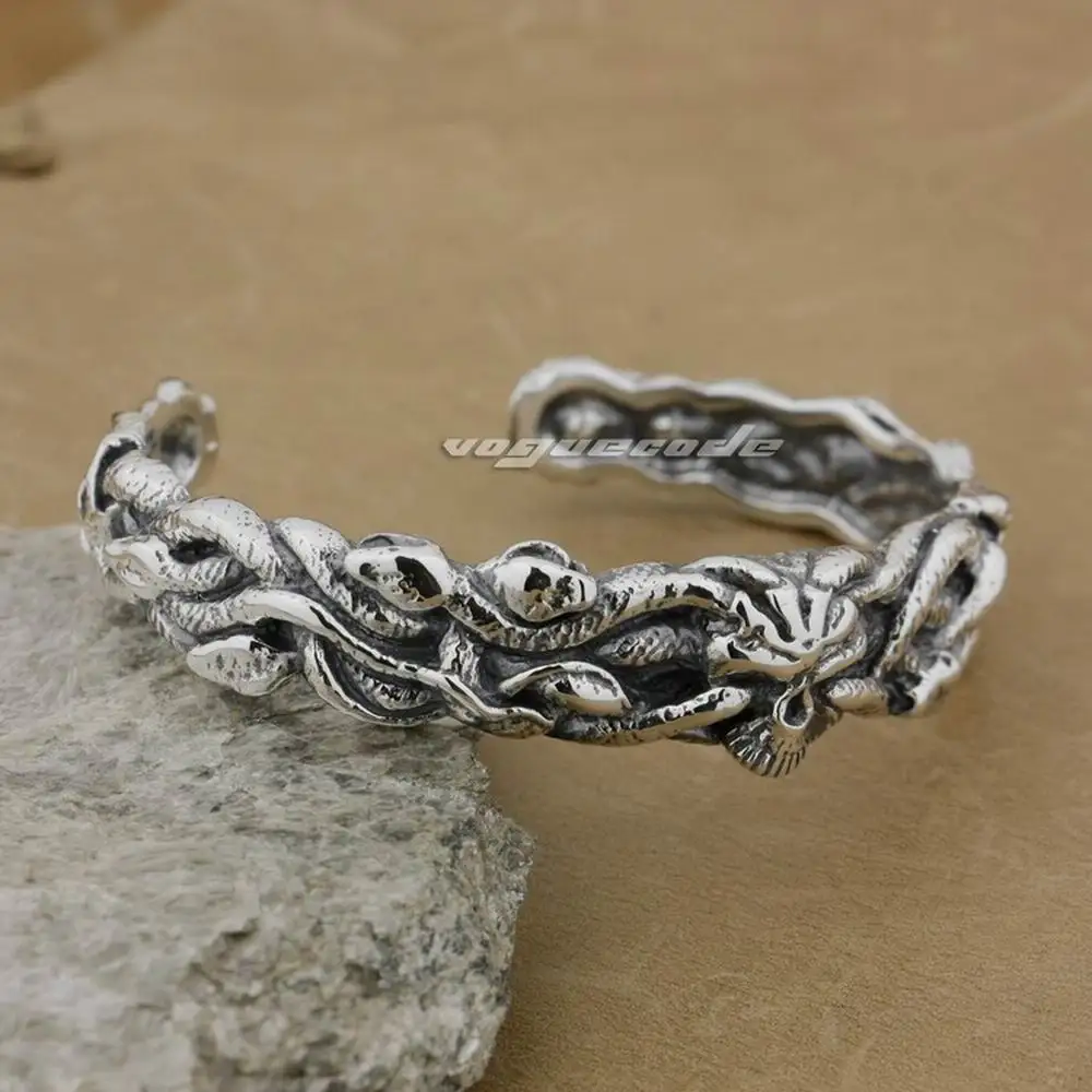 Buy 925 Sterling Silver Snakes on Skull Mens Bracelet