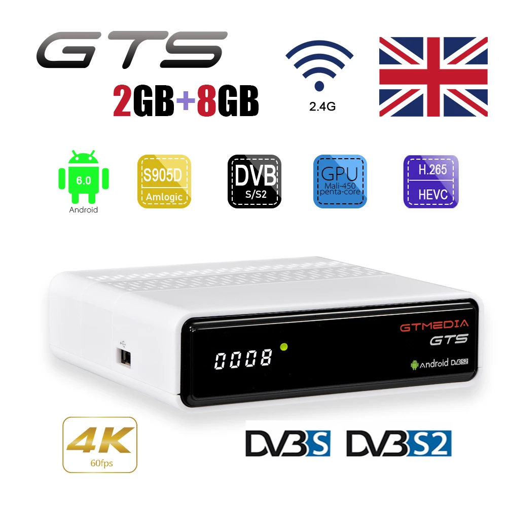  GTmedia GTS Android 6.0 4K TV BOX Combo DVB-S2 Satellite Receiver Decoder 2GB RAM 8GB ROM Amlogic S