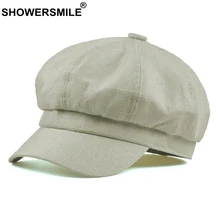 SHOWERSMILE, летняя кепка Newsboy, женская, хлопок, лен, кепка Newsboy, мужская, одноцветная, бежевая, регулируемая, дышащая, Гэтсби, восьмиугольная кепка, унисекс