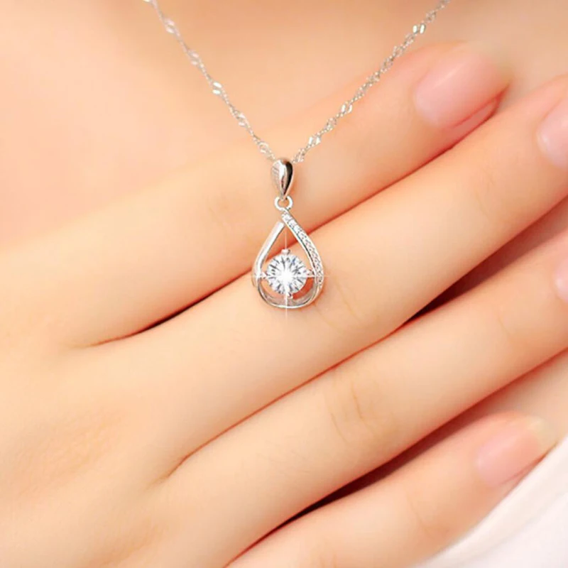 

KOFSAC Fashion 925 Silver Necklaces For Women Charm Shiny Zircon Water Droplets Necklace Lady Jewelry Wedding Accessories Hot