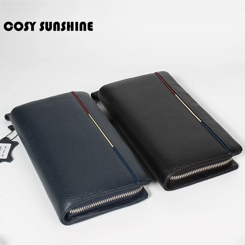 

2018 manufacturers new men's standard wallet leather casual wallet first layer leather natural long stripe clutch