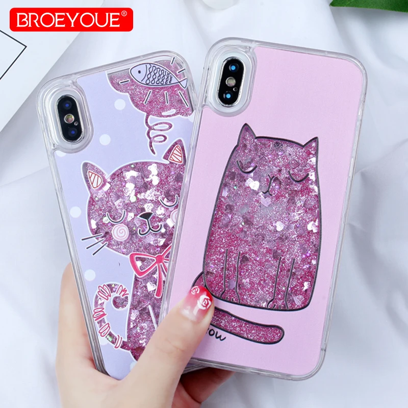 Liquid Glitter Case For iPhone X Silicone TPU PC Bottle Quicksand Cover 5 5S SE 6 6s 7 8 Plus Dynamic Fundas |