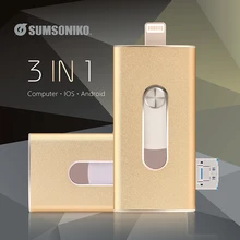 For iOS Android Computer USB Flash Drive 3IN1 Mobile Flash Disk Stainless Steel Gift Pen Drive 128GB 32GB 16GB