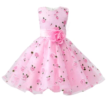 

Girls Party Dress 2018 New Arrival Summer Flower Print Birthday Prom kids Clothes Baby Girls Dress for 3-8 Years