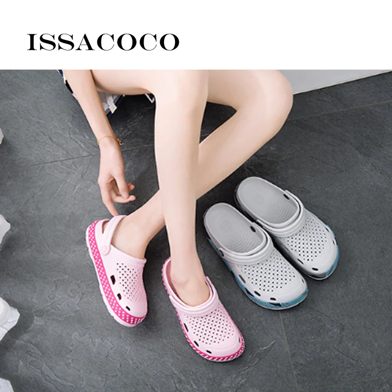 ISSACOCO/женские шлепанцы; женская прозрачная обувь; шлепанцы; Летняя обувь на толстой подошве; пляжные сандалии с отверстиями; Sandalias Terlik