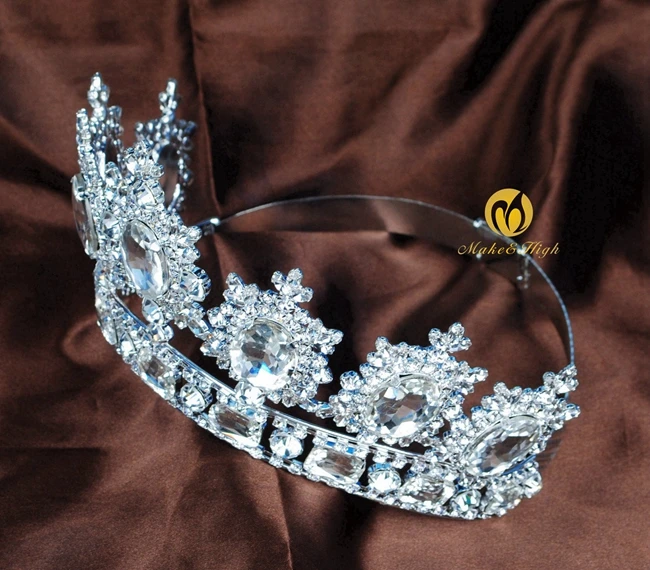 США большой королева для женщин Маскарад корона для свадьбы диадемы и короны Большой Кристалл Стразы диадема свадебный головной убор украшения для волос