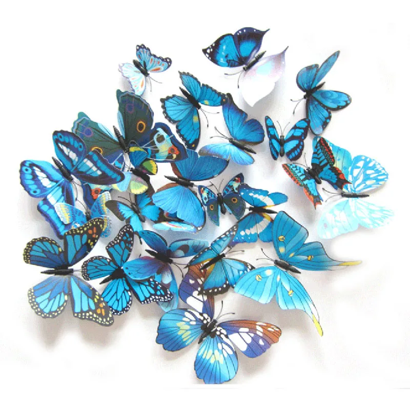 15 Colors 12pcs/lot PVC Butterfly 3D sticker home Art Design Wall Decor Bedroom Living room Decorative Decal Kids Room Party DIY