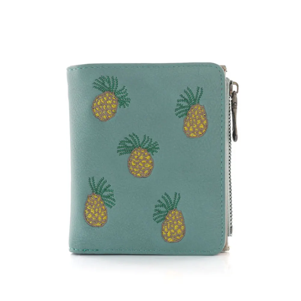 Women Lady Fashion PU Leather Short Purse Cute Pineapple Embroidery