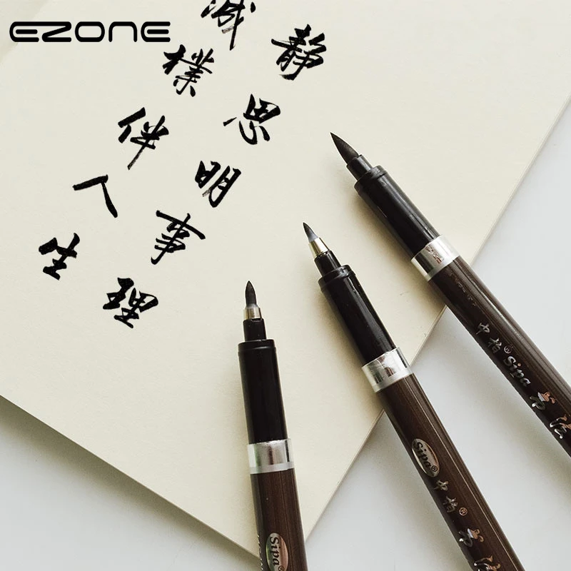 

EZONE 3PCS/Lot Writing Brush Different Size Chinese Calligraphy Nylon Brushes Pen For Signature Drawing Art School Office Supply
