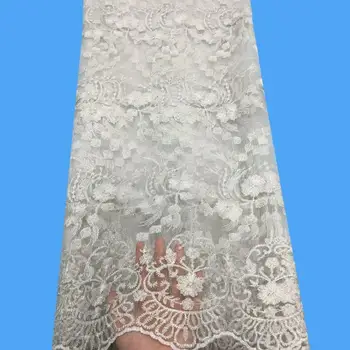 

New African Lace Fabric High Quality Indian Embroidery For White Wedding Party Nigerian 5 yards / piece Lace Tulle Mesh Fabric
