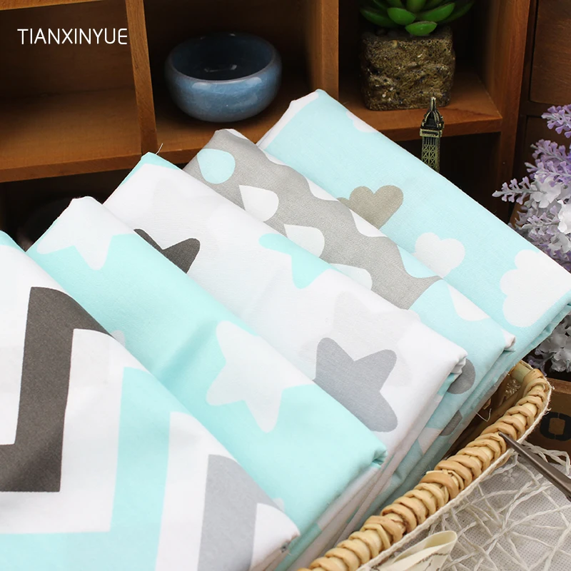 

5pcs/lot 40cm*50cm Blue Stars Raindrops Chevron Printed Cotton Fabric for Home Textile Bedding Quilting Tissue sewing Patchwork
