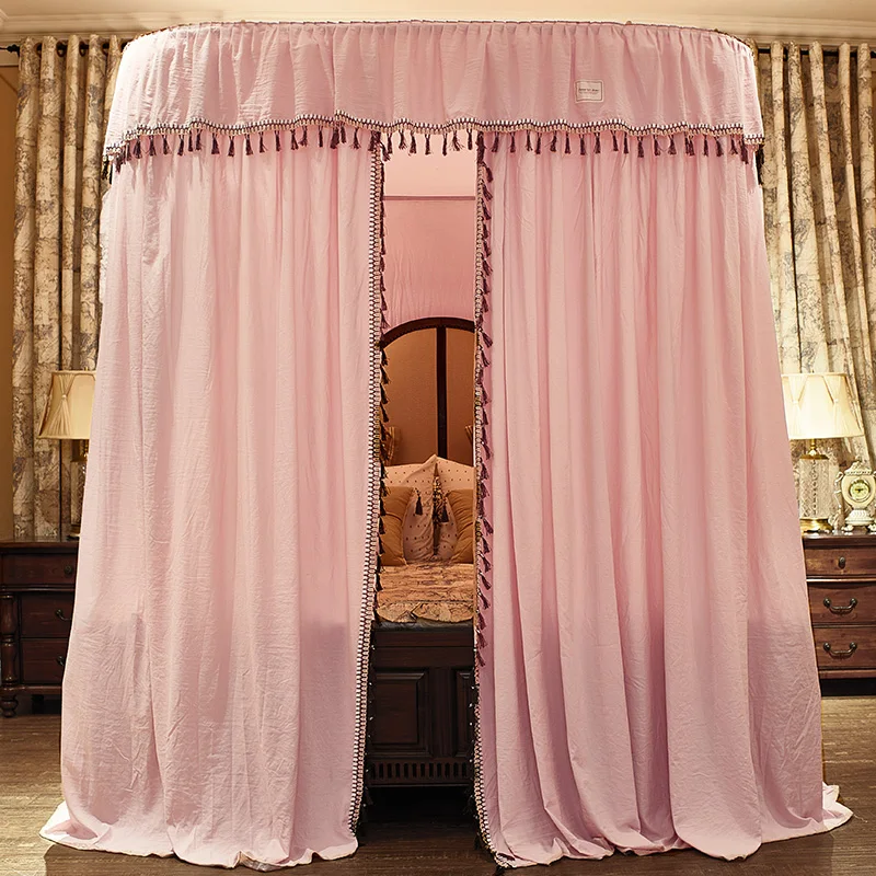 Красное вино, зеленый, розовый, роскошная u-образная направляющая в дворцовом стиле, москитная сетка, трехдверная телескопическая кровать, балдахин, 1,8 м, 1,5 м, 2 м, кровать