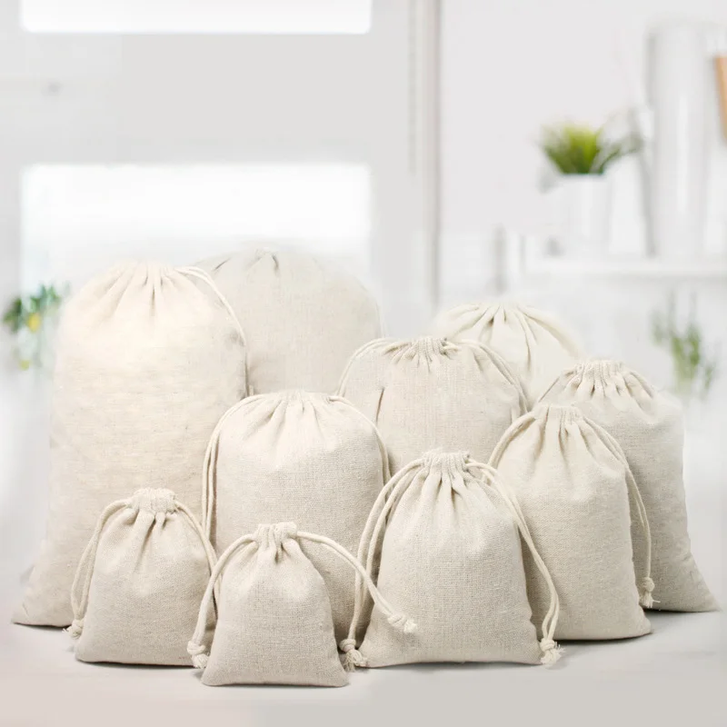 

10pcs Linen white storage Drawstring bags Small Burlap Jute Sack Jewelry Natural Linen Pouch Drawstring Bags Gift