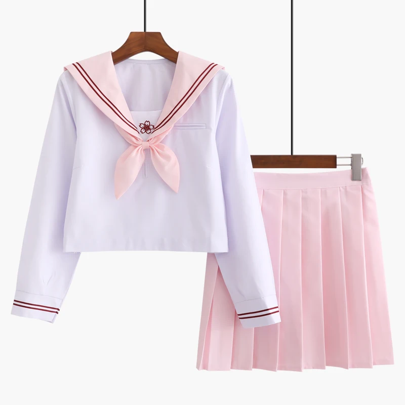 JK Униформа костюм моряка японская девушка колледж Ветер студенческий школьный класс короткий рукав японский стиль светильник синяя юбка+ топ+ галстук - Цвет: Pink