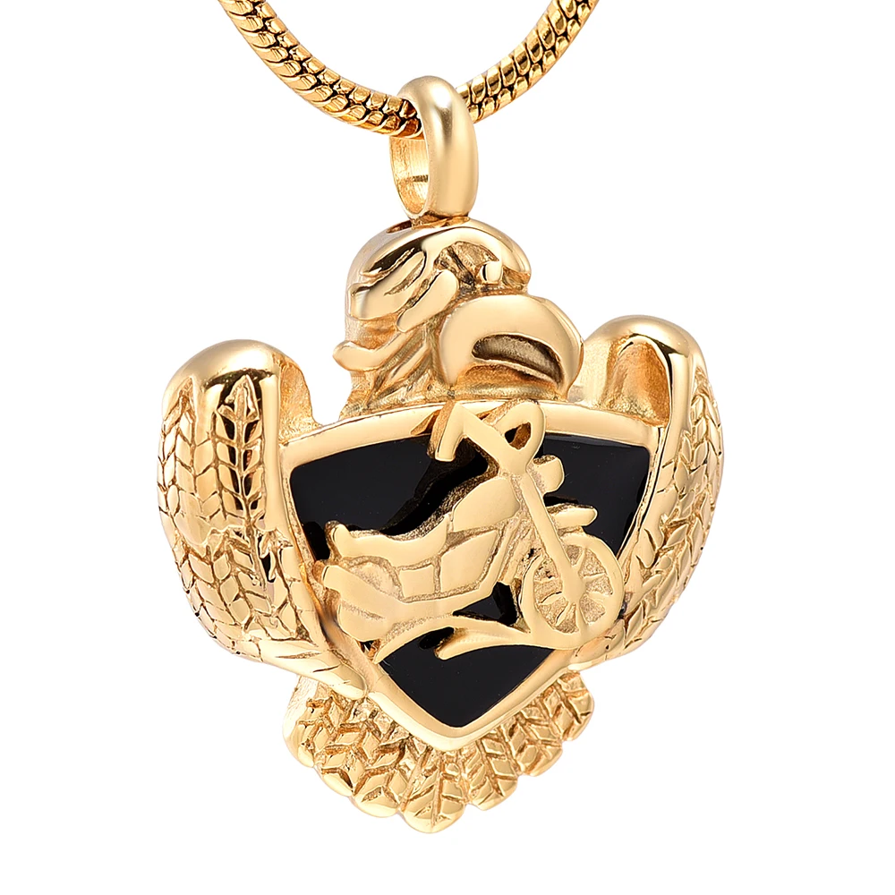 Gold Color Punk Design Motorcycle Cremation Urn Pendant