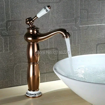 

Rose gold porcelain basin faucet bathroom faucet single hole hot and cold mixing faucet heightening