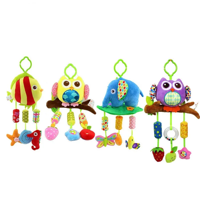 

1pcs Baby Rattle Ring Bell Baby Plush Owl Elephant Fish 4 Style Lathe Hanging Musical Baby Toy For Bed Stroller Car Toys
