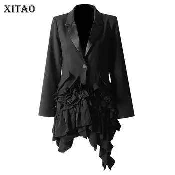 

[XITAO] Spring Summer 2019 New Arrival Women Korea Casual Fashion Notched Single Button Solid Color Asymmetrical Blazer WBB2933