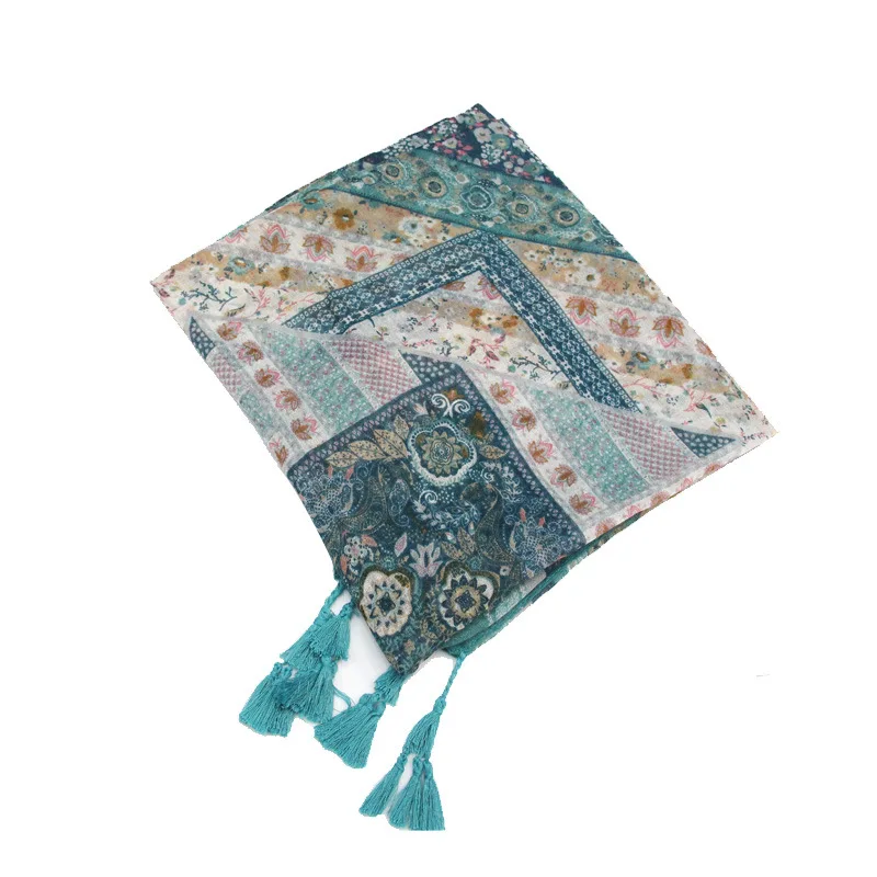 

2018 Newest Women Floral Pattern Cotton Tassel Square Scarf 6Colors 10PCS/LOT